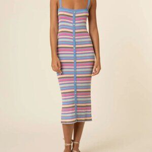 FRNCH Striped Knitted Midi Bodycon Dress - Size Small